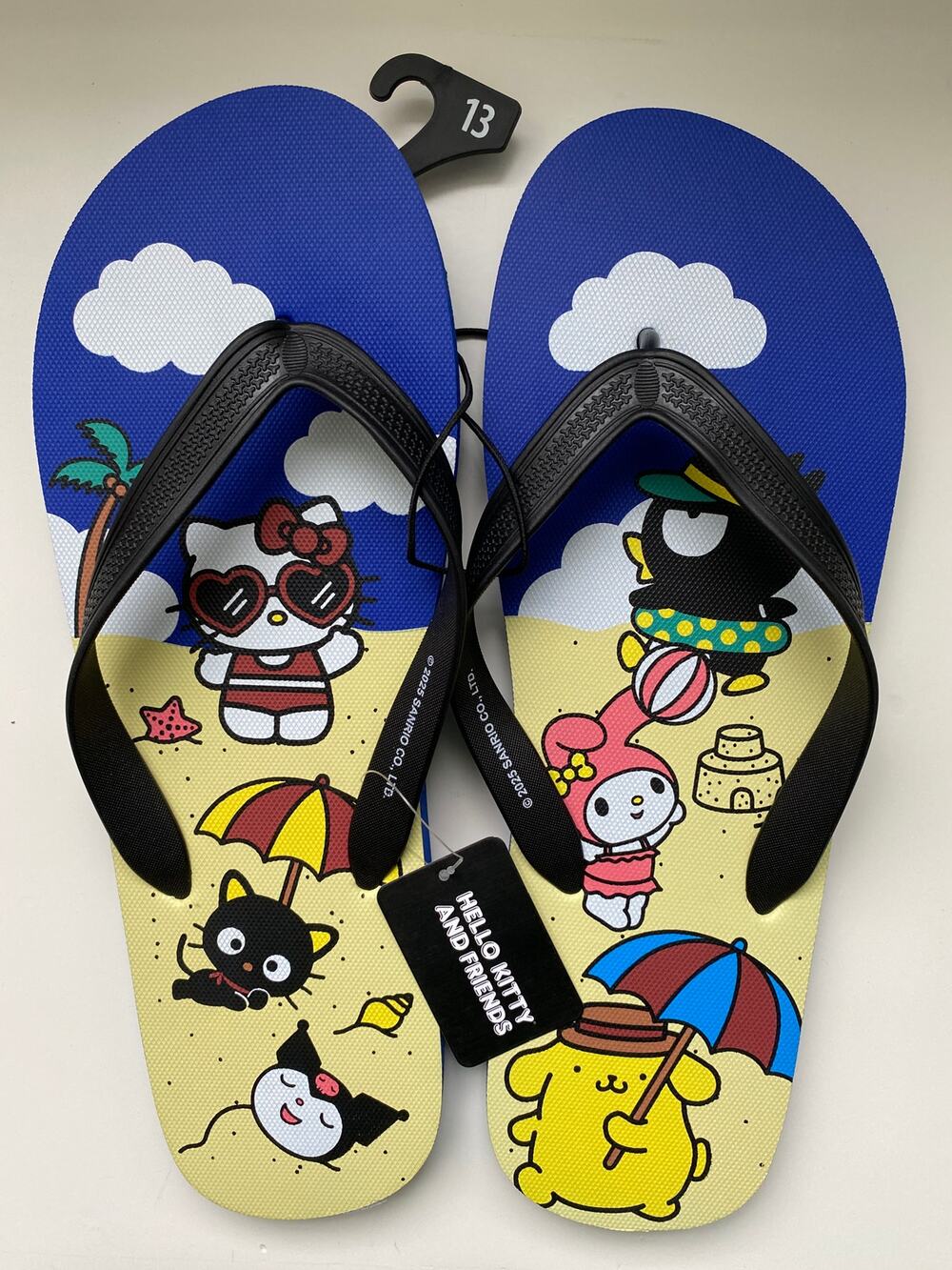 Hello Kitty & Friends Blue Beach Flip Flops Sanrio Printed Rubber NEW Size 13